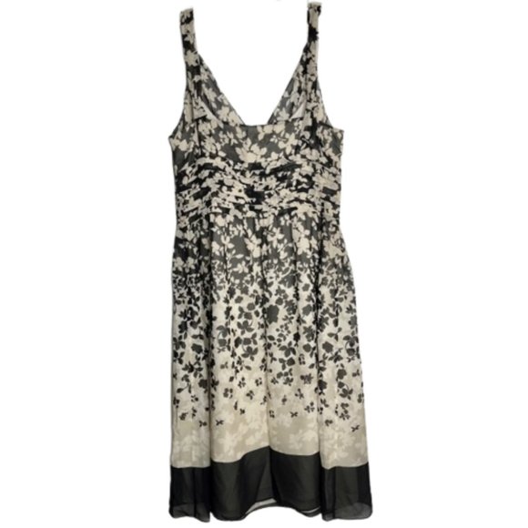 Ann Taylor Floral Black/Tan Silk Slip Dress w/Tuck and Knot Details - 6 - Picture 5 of 11